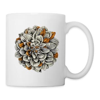 Blume Dahlie in Orange, Tinte, Zeichnung, Retro - Tasse - Weiß - Rechts