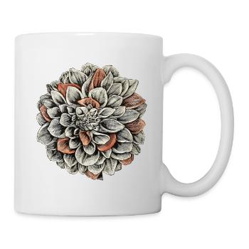 Blume Dahlie in Lachs, Tinte, Zeichnung, Retro - Tasse - Weiß - Rechts