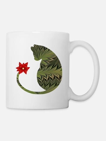 katze mit blume e 101 - Tasse - Weiß