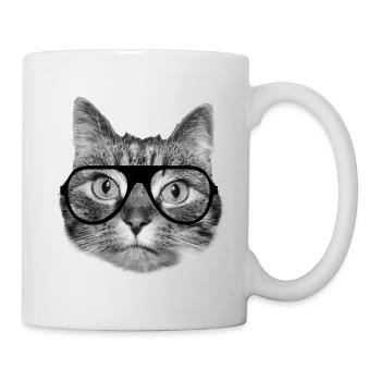 Coole Hipster Katze mit schwarzer Brille - Tasse - Weiß - Rechts