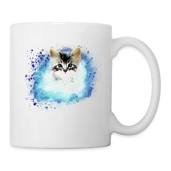 katze ,illustration ,blau ,Aquarell, kätzchen - Tasse - Weiß - Rechts