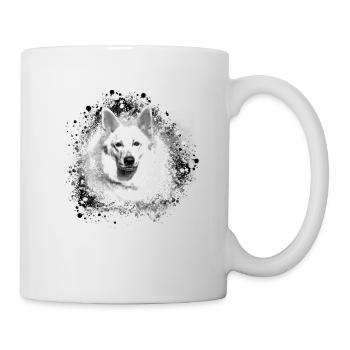 white shepherd dog, husky, shepherd dog, painting - Mug - white - Right