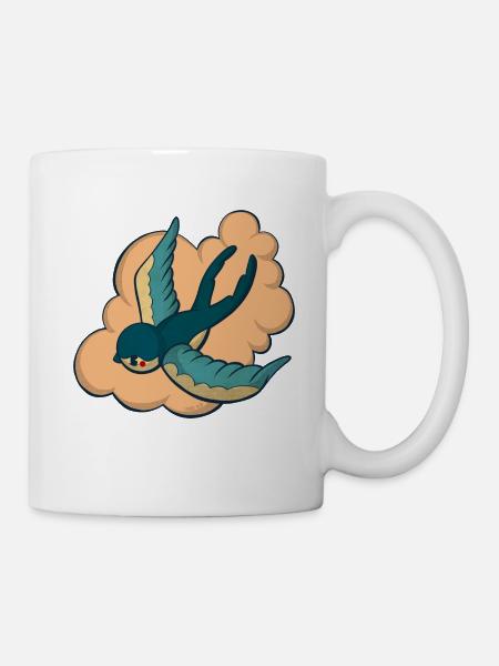 Vintage Schwalbe mit rosa Wolke - Tasse - Weiß