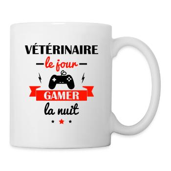 vétérinaire le jour, gamer la nuit, cadeau véto - Mug blanc - blanc - Droite