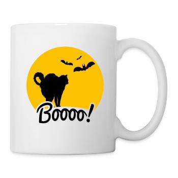 Katze im Mondschein, Halloween Motiv 2024 - Tasse - Weiß - Rechts