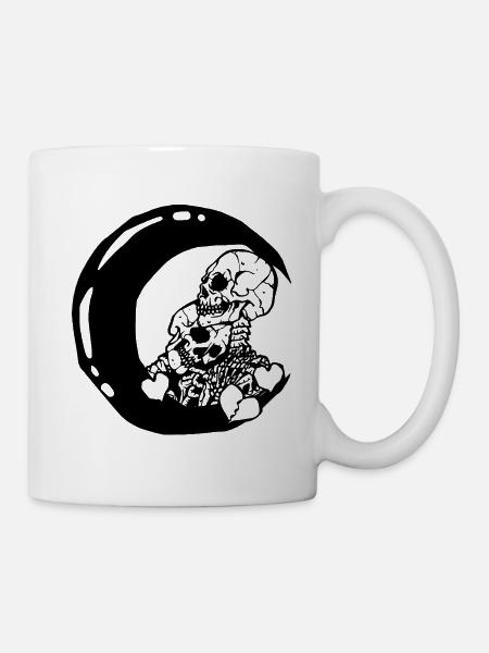 Schwarzer Mond Liebe Skelette - Tasse - Weiß
