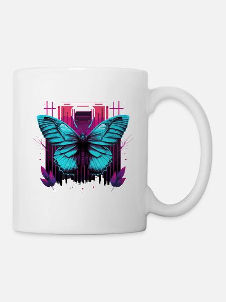 Hübscher Synthwave-Schmetterling - Tasse - Weiß