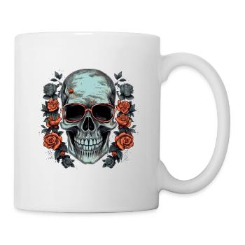Crâne de hipster cool avec des lunettes et des roses - Mug blanc - blanc - Droite
