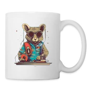 Coole DJ Maus mit Sonnenbrille und Disc - Tasse - Weiß - Rechts