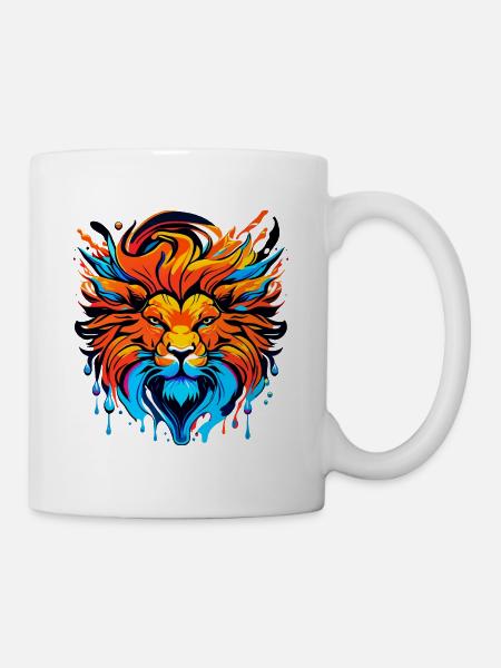 Löwenkopf mit Mähne, farbig - Tasse - Weiß