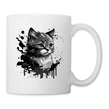 kleines Kätzchen, junge Katze - Tasse - Weiß - Rechts
