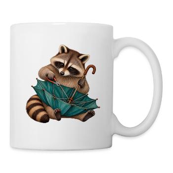 Waschbär repariert einen Regenschirm - Tasse - Weiß - Rechts