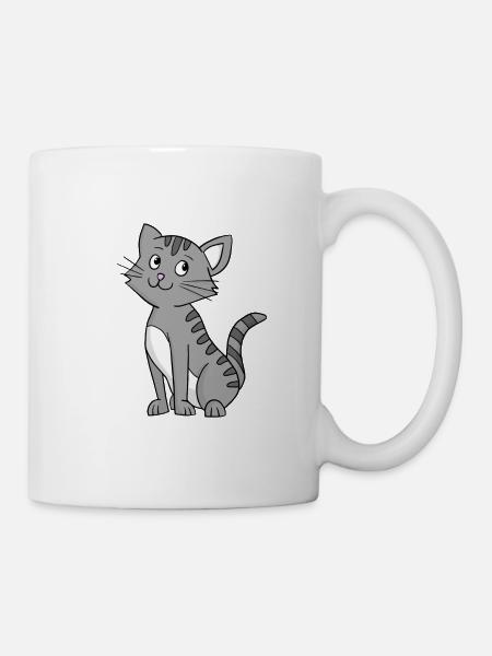 Graue Katze - Tasse - Weiß