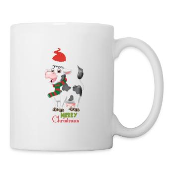 Frohe Weihnachten - Kuh - Tasse - Weiß - Rechts