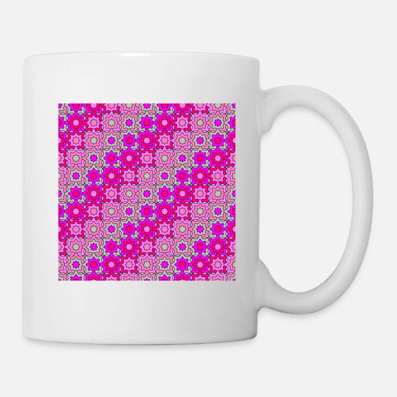 Pink mauve and grey interlinked star pattern - Mug - white