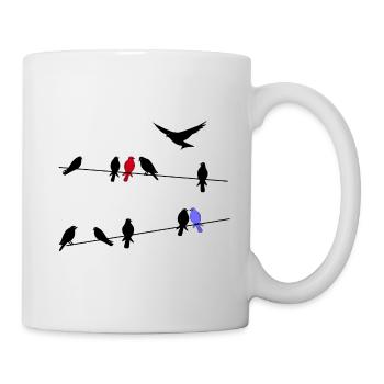 Bird black migratory birds on a power line - Mug - white - Right