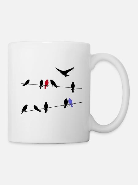 Bird black migratory birds on a power line - Mug - white