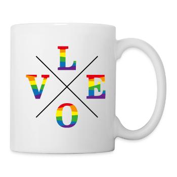 Love Regenbogenfarben, LGBT, CSD, Gay - Tasse - Weiß - Rechts