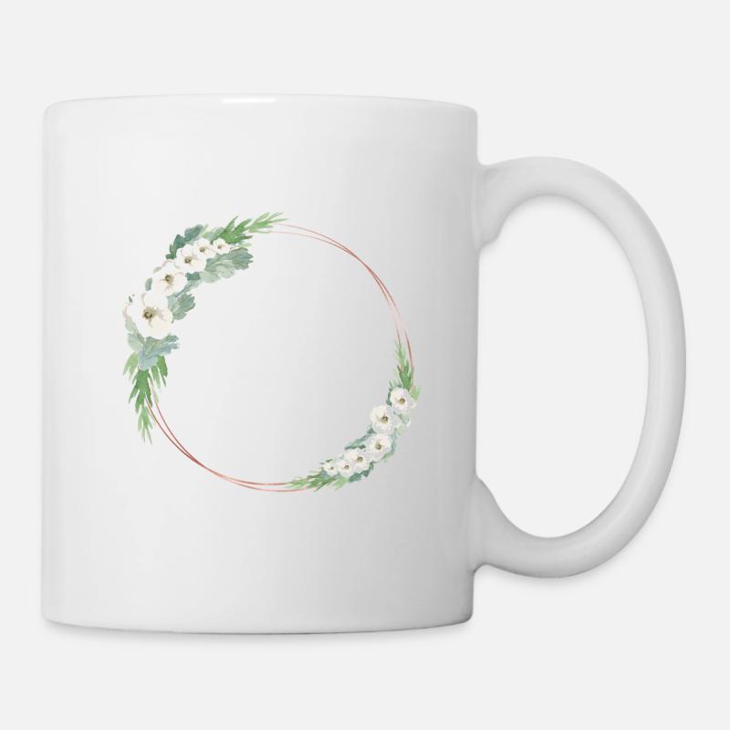 Couronne florale blanche rose or vert personnalisable - Mug blanc - blanc