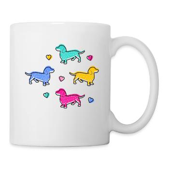 BUNTE DACKEL, DACHSHUND MIT HERZEN - Tasse - Weiß - Rechts