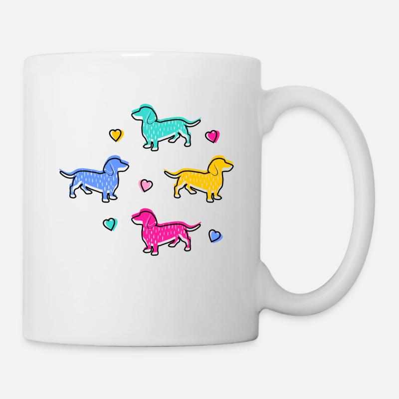 Teckel coloré, Teckel avec coeurs - Mug blanc - blanc