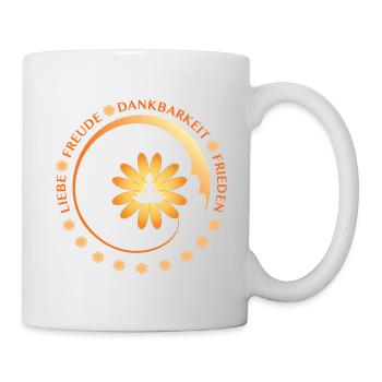 Liebe Freude Dankbarkeit und Frieden - Tasse - Weiß - Rechts