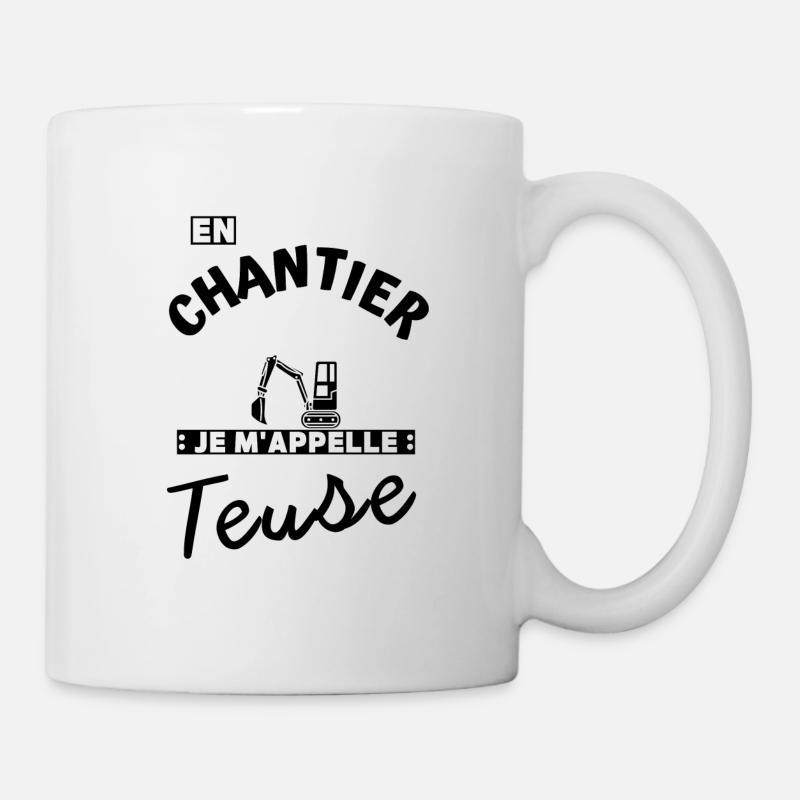 En chantier, je...pelleteuse. Humour construction - Mug blanc - blanc