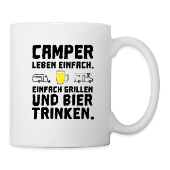 camper leben einfach grillen bier trinken - Tasse - Weiß - Rechts