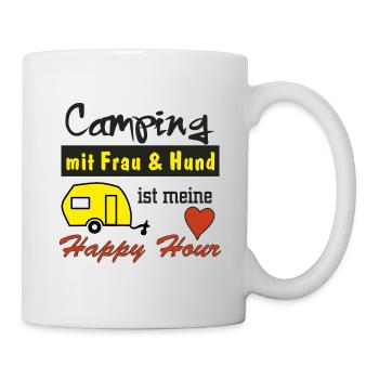 happy hour camping mit frau und hund - Tasse - Weiß - Rechts