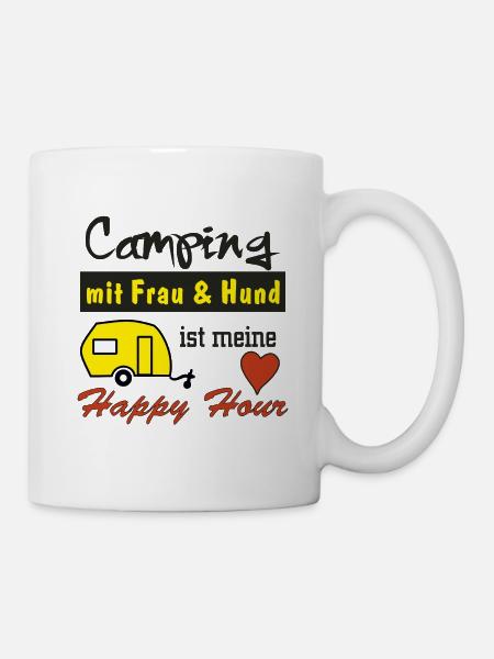 happy hour camping mit frau und hund - Tasse - Weiß