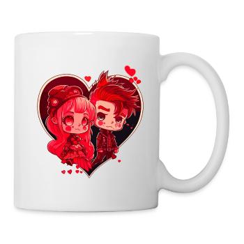 Saint-Valentin Couple Chibi Mignon Coeur Rose Rouge - Mug blanc - blanc - Droite