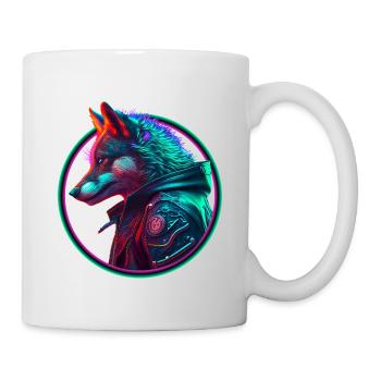 Neon Punk Wolf in Lederjacke - Tasse - Weiß - Rechts