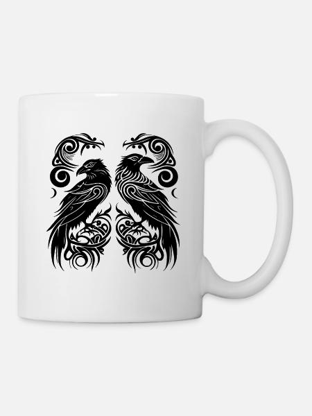 Odins Raben Hugin und Munin Tribal Tattoo Wikinger - Tasse - Weiß