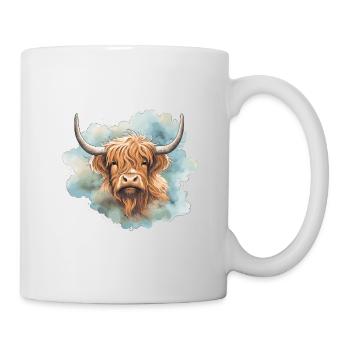 Hochlandkuh Porträt Aquarell - Tasse - Weiß - Rechts