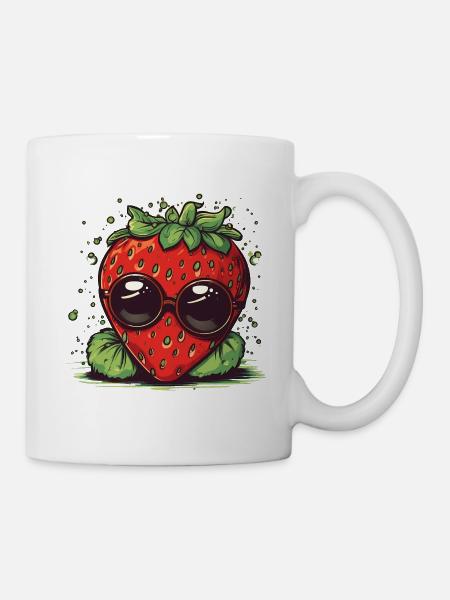 Coole Comic Erdbeere mit Sonnenbrille - Tasse - Weiß