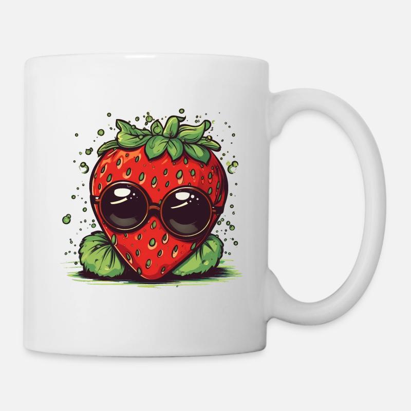 Coole Comic Erdbeere mit Sonnenbrille - Tasse - Weiß