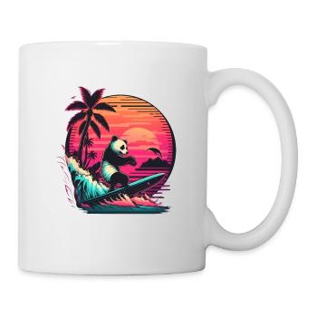 Synthwave surfing Panda Sunset - Tasse - Weiß - Rechts