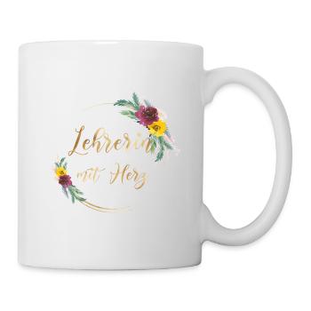 Lehrerin mit Herz - personalisierbar floral - Tasse - Weiß - Rechts
