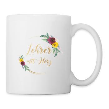 Lehrer mit Herz - personalisierbar floral - Tasse - Weiß - Rechts