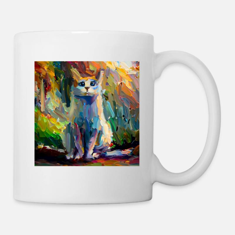 Peinture à l’huile abstraite colorée d’un chat assis - Mug blanc - blanc