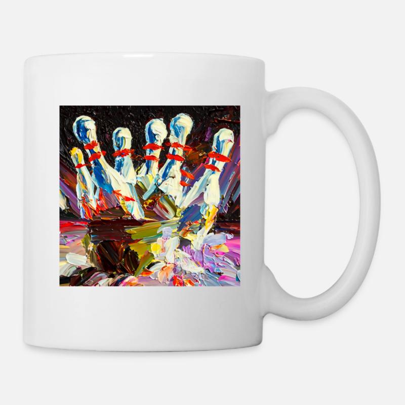 Abstraktes farbiges Ölgemälde eines Bowling-Strikes - Tasse - Weiß