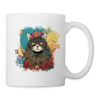 Cool chat hippie hipster coloré avec des lunettes - Mug blanc - blanc - Droite
