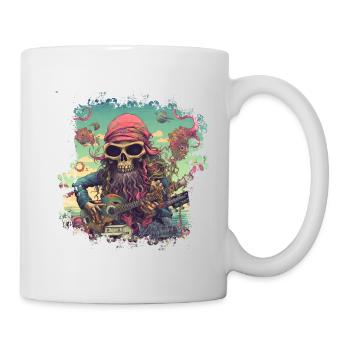 Psychedelic hippie skeleton with guitar - Mug - white - Right