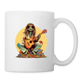 Grenouille hippie cool avec guitare et fleurs rétro - Mug blanc - blanc - Droite