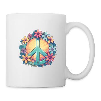 Groovy Retro Peace Zeichen mit Pastell Blumen - Tasse - Weiß - Rechts