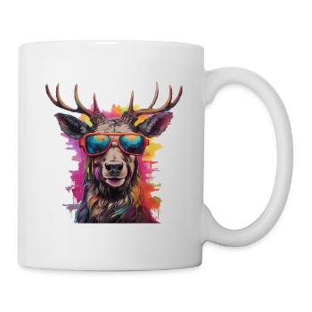 Cool deer with sunglasses, traditional costume village festival - Mug - white - Right