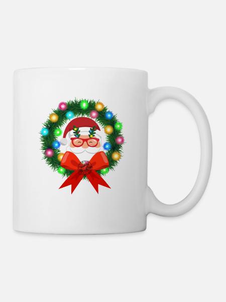 Santa Claus in wreath - Mug - white