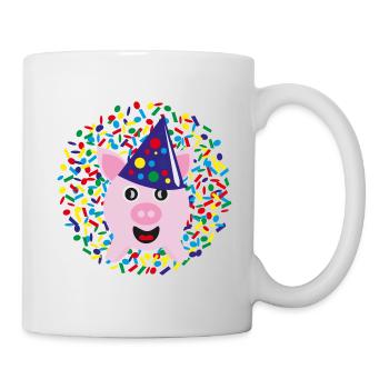 Glücksschwein zu Silvester, Neujahr oder Karneval. - Tasse - Weiß - Rechts