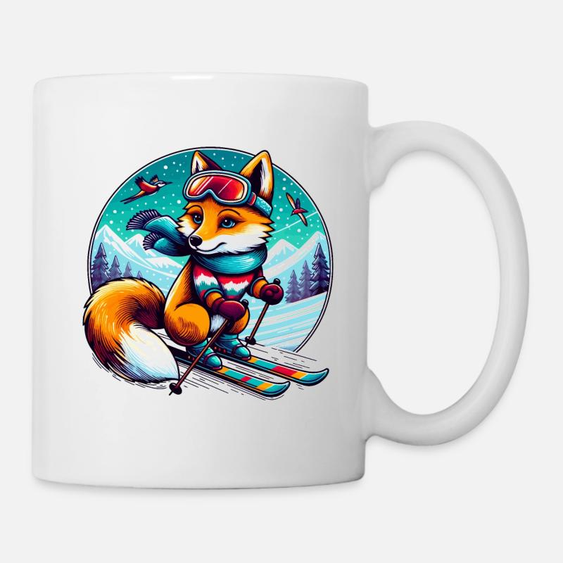 Renard avec skis - Mug blanc - blanc