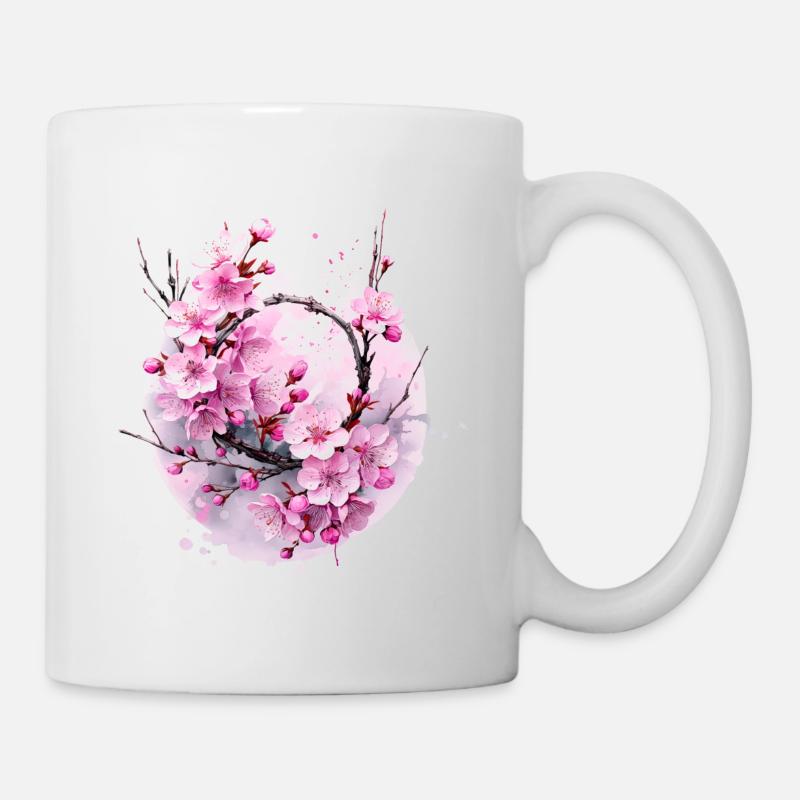 Pfirsichblüten, Kirschblüten, China, Japan, Korea - Tasse - Weiß